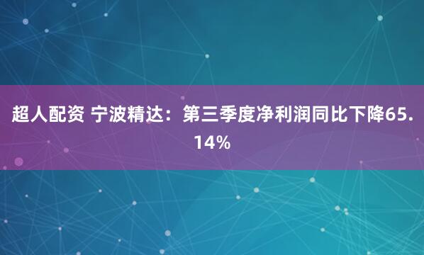 超人配资 宁波精达：第三季度净利润同比下降65.14%